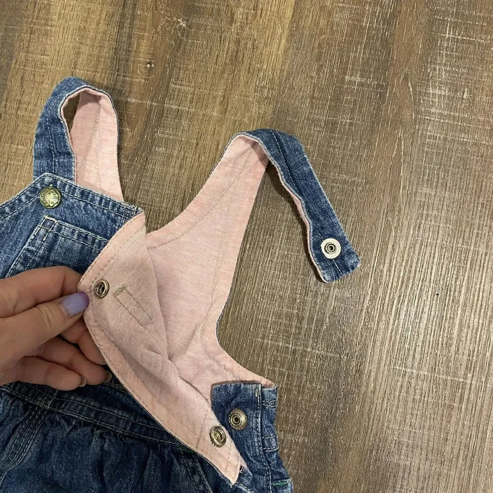 OshKosh Snap Lined Blue Denim Overall Jumper Vestbak‎ Dress Size 12-18 Months